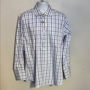Paul Fredrick Blue and White Dress Shirt with Plaid Pattern French Cuffs size 17